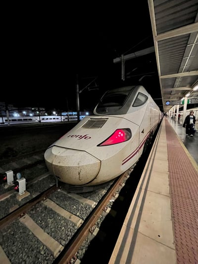 Renfe train at a station in Spain